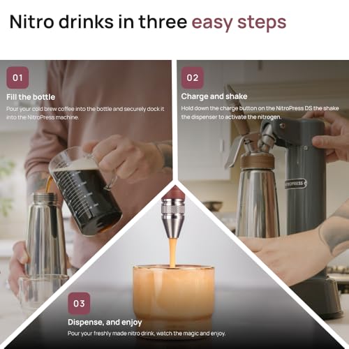 Image of NitroPress DS Electric Nitro Cold Brew Coffee & Cocktail Maker Machine, Air-Powered Nitro Coffee Maker & Nitrogen Infuser for Coffee Matcha Cocktails & Drinks Stainless Steel Home Bar Beverage System