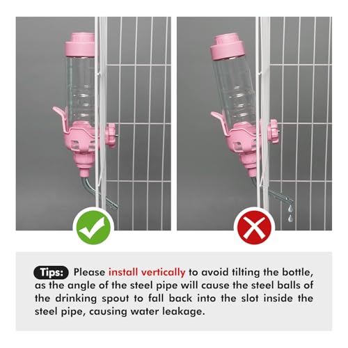 Vannon Dog Water Dispenser for Cage, 34oz Auto Feeding Crate Water Bottle for Dogs, Cats & Rabbits, Pet Nozzle Diameter: 12mm, BPA Free, Pink