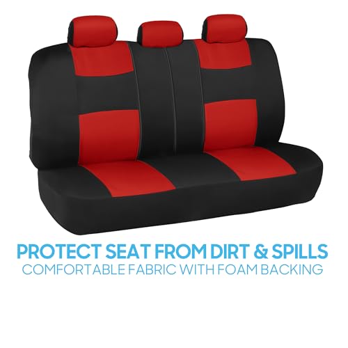 Image of BDK PolyPro Black Car Seat Covers with Red Accents, Full Set, Front and Rear Bench Seat Protectors, Full Coverage for Car Truck Van and SUV