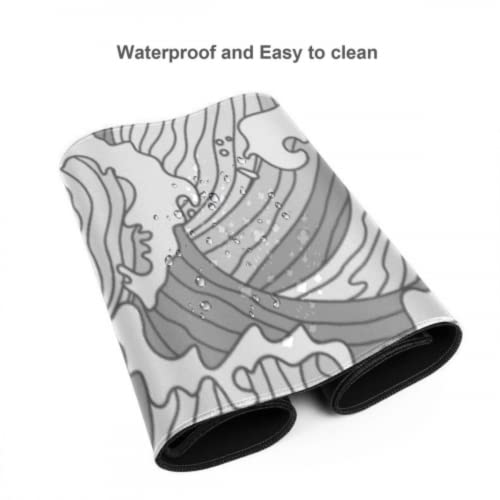 Image of Black and White Wave Large Mouse Pad, Full Desk XXL Extended Gaming Mouse Pad 35 inch x 17 inch, Waterproof Desk Mat with Stitched Edges, Non-Slip Base, Keyboard Pad, Desk Mat for Gamer, Office & Home