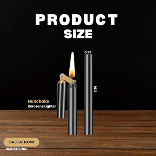 Image of Smoke King Vintage Trench Lighter Refillable Soft Flame Copper Lighter, Nunchaku Style, Leak-Proof EDC Pocket Lighter, for Men (Fuel Not Included)