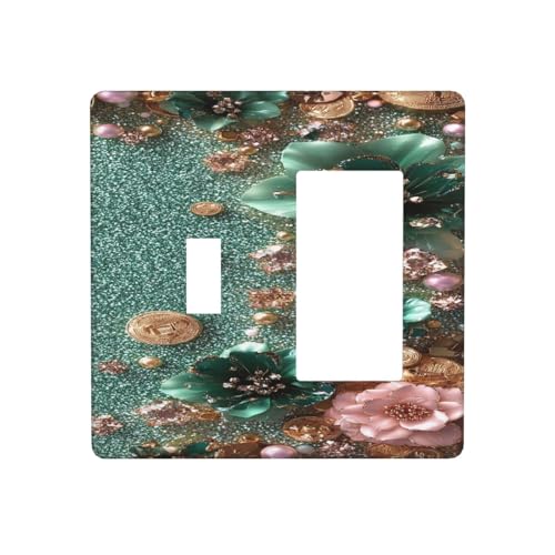 Decorative Outlet Covers Bling Green Rose Flowers Crystal Rhinestone Glitter 2 Gang 1 Gang Wall Plate Cover Single Toggle Rocker Combo Light Switch Cover Plate Face Plate