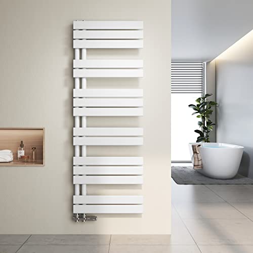 Heilmetz Badheizkörper Flach Design Heizkörper Handtuchtrockner für Badezimmer Handtuchheizkörper mit Seitenanschluss 500x1385mm Handtuchwärmer Weiß 661W