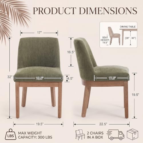 Image of Green Chenille Dining Chairs Set of 6, Soft Upholstered Dining Room Chairs