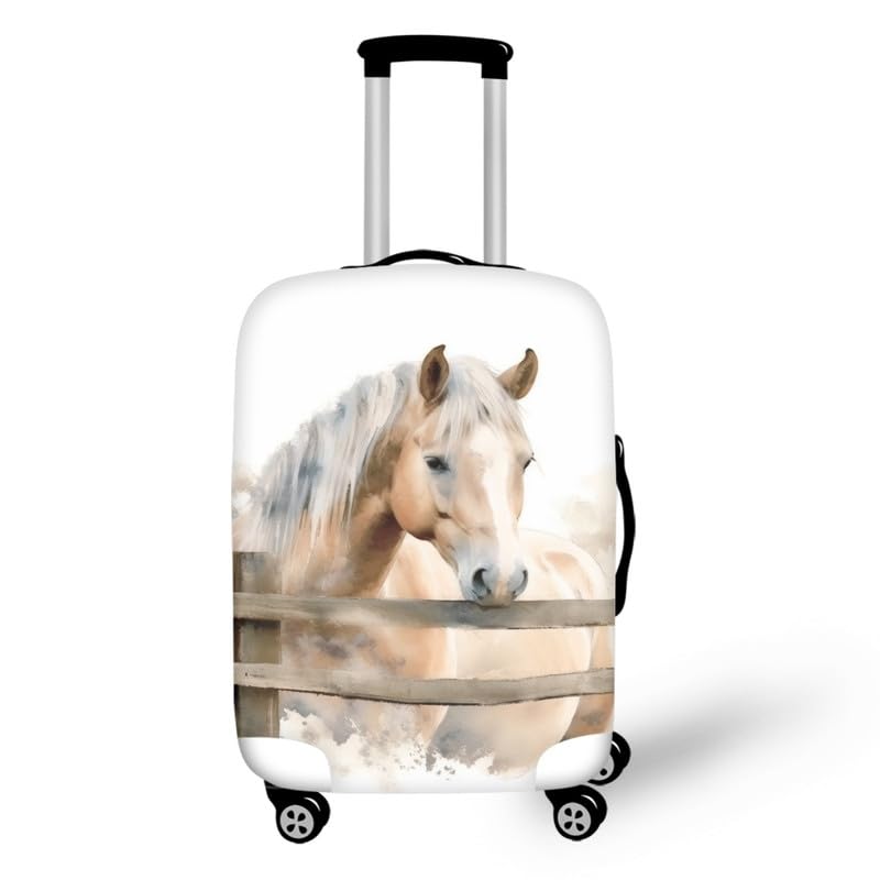 Horse Farm Countryside Travel Luggage Cover, Broken Holes Design Horse Watercolor Painting Suitcase Cover Washable Baggage Cover for Women Girls