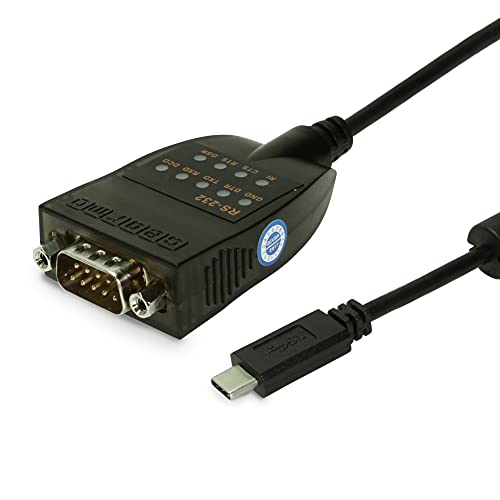 Gearmo USB-C to RS-232 Serial Adapter, FTDI Chip, LED Indicators, High-Speed Data Transfer, Supports Windows 11/10/8/7 - Mac - Linux, 16in Cable