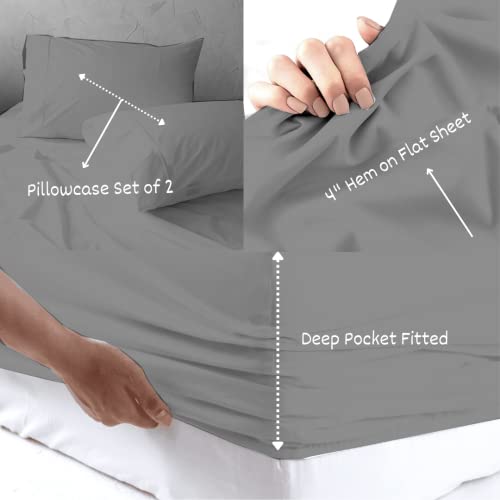 Twin-Xl Sheets Extra Deep Pockets 15 Inch 500 Thread Count 4 Piece Sheet Set 100% Cotton Sheet Set Dark Grey Solid Sheet,Long Staple Cotton Bedsheet And Pillow Cover,Sateen Finish,Soft,Breathable #TOP1