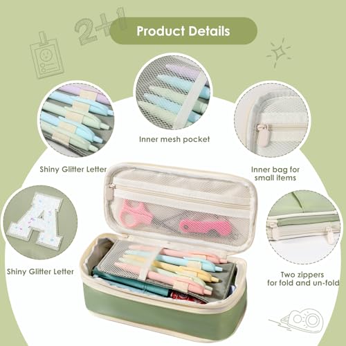 Image of Janhavi Initial Large Capacity Premium Oxford Cute Aesthetic Pencil Case Pouch Bag Special School Supplies Colored Stationery Organizer Gifts for Girls, Women, Adults