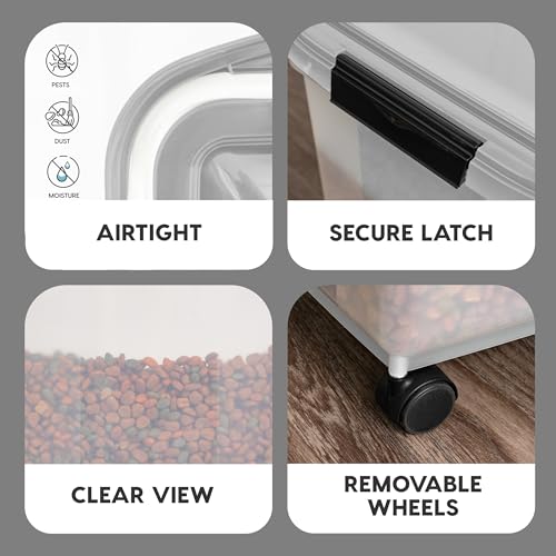 IRIS USA Airtight Dog Food Storage Container, WeatherPro, Up to 10 lbs, Removable Wheels, for Dog Cat Bird and Other Pet Food Storage Bin, Keep Fresh, Translucent Body, Made in USA, Clear/Gray - Image 5