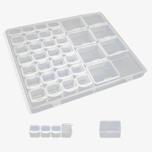 36 Grilles Boîte Rangement Perle Diamants,Compartiment en Plastique,Transparent Conteneur de Bijoux,Boîte Organisateur avec Séparateur Transparent Amovible...