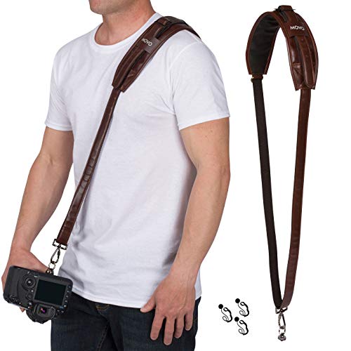 Movo MP-SS5 V2 Vintage Rapid Camera Sling Strap with Quick Release Clip, Padded Shoulder Strap, & Bonus Lens Cap Holders (Simulated Leather)