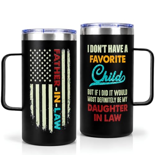 Father in Law Fathers Day Gift Father In Law Gifts 20oz Insulated Stainless Steel Coffee Mug with Handle and Lid Father In Law Gift from Daughter In Law Birthday Retirement Gifts for Men