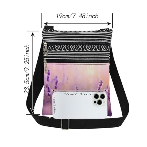 Lavender Print Women Crossbody Bag Men Adjustable Shoulder Strap Purple Floral Messenger Bag Birthdays Holiday Gift for Lavender Lover Daily Use Crossbody Purse2