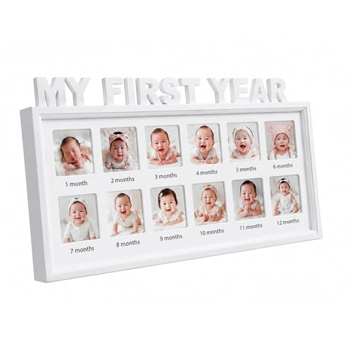 Image of MICKYU My First Year Photo Frame, 12 Month Baby Milestone Display, 16x8 in | baby first year photo frame, shatterproof acrylic, nursery wall decor, baby shower idea, newborn keepsake