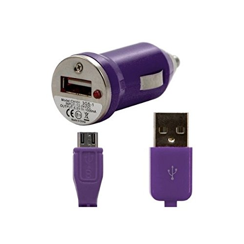 Seluxion - Chargeur Auto Allume Cigare Violet pour Wiko : Goa, Birdy 4G, Rainbow, Iggy, Bloom, Slide, Cink Five, Cink Slim, Cink Peax