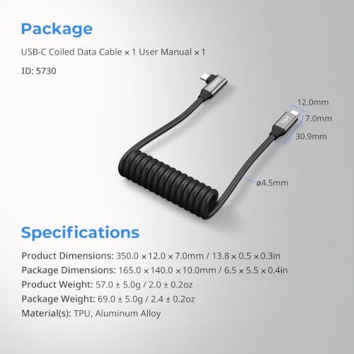 Image of SmallRig USB C to USB C Coiled Data Cable (Straight to Angled), 240W PD 3.1 Fast Charging Cable, USB 2.0 Data Transfer, TPU Coiled Design, Aluminum Alloy Shell for iPhone, Laptops, Tablets & More-5730