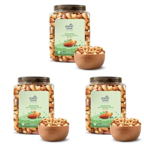 Image of Paper Boat Roasted Mixed Nuts with Wayanad Pepper, Premium Dry Fruit Mix | Almonds & Cashews,1 KG Jar (Pack of 3)