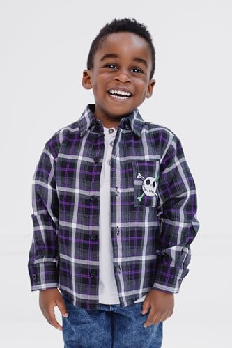Disney Nightmare Before Christmas Jack Skellington Little Boys Flannel Button Down Shirt Plaid Black/Green 7-8 - image 7