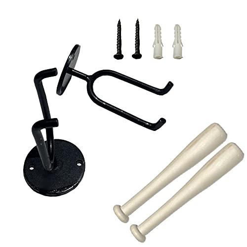 Naqqash Sports 2-Pcs Baseball Bat Holder Black Vertical Baseball Bat Wall Mount Display Stand - Baseball Bat Wall Mount Storage Holder Baseball Bat Rack In Solid Iron With Free Mini 2-Baseball Bats #TOP6