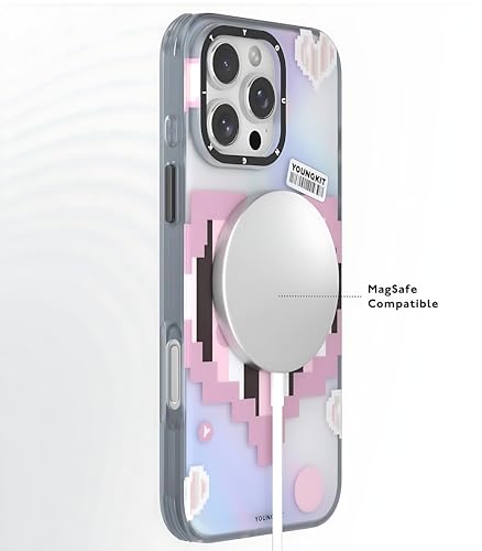Image of Color-Changing Pixel Heartbeat Phone Case for iPhone 16 Pro Compatible with Wireless Charging | Thermo Reactive Heat Touch Design | Slim Shockproof Back Cover | Pink Edition