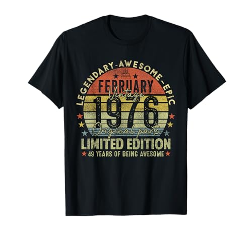 49th Birthday Gifts Vintage February 1976 49 Years Old Men Camiseta
