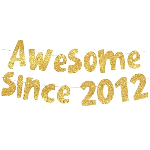 AIKOBAA 14th Birthday Decorations Gold - Awesome Since 2012 Glitter  Happy Birthday Party Decor for Boys and Girls Party Packs
