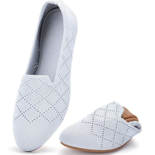 Image of poemlady Women's Ballet Flat Shoes Dress Shoes Knit Round Toe Slip On Ballerina Walking Flats Shoes for Woman Low Wedge Casual