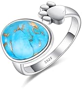 BONLAVIE Türkisfarbener Ring Damen, 925 Silber Ring mit Hundepfotenabdruck, Bronzegeäderter Türki...
