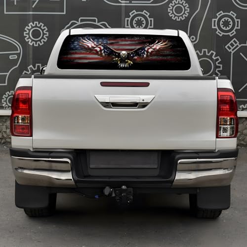 Image of Back Window Decals for Trucks - 65x17.3 in Eagle Flag Window Decal Rear Window Decals for Truck Decor, Creative Pickup Rear Window Decal for Personalized Decoration - Eagle-5-S