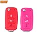Produktbild E-Mandala 2 Stück VW Schlüssel Hülle 3-Tasten Silikon Tasche Etui Schutzhülle für Volkswagen VW Golf 7 6 5 4 Caddy Lupo Polo Passat Skoda Fabia Bora Autoschlüssel Schlüssel Zubehör - Rotes Rosa