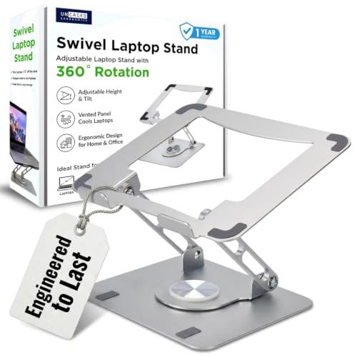Image of Uncaged Ergonomics Swivel Laptop Stand for Desk, Adjustable Computer iPad Stand for Desk w / 360 Rotation, Portable Laptop Holder for Home Office Ergonomic Supplies (Arctic Silver)