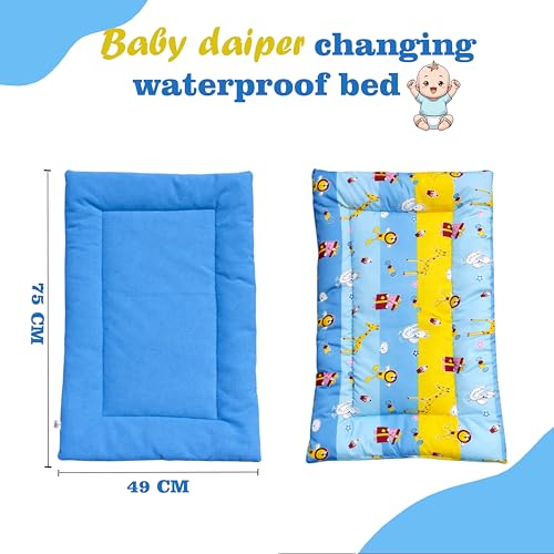 Image of Infantbond Fareto Waterproof Baby Diaper Changing Bed Cum Station | Reusable Cushioned bd for Newborns | Multipurpose | Soft, Leak-Proof Changing Bed(Pack of 2) (0-1 Year) (Blue&Purple)