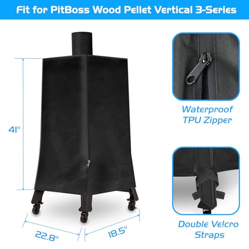 Smoker Cover for Pit Boss 3 Series Vertical Grill PBV3P1 PBV3D1 PBV3G1 Outdoor Wood Pellet Waterproof Zipper 600D Heavy Duty BBQ Grilling Accessory 73351 - Thumbnail 6