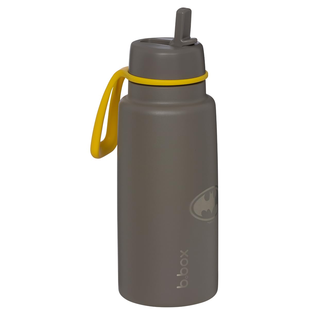 b.box Batman isolierte Trinkflasche mit Klappdeckel, dreilagiger Edelstahl, hält Getränke bis zu 46 Stunden kalt, auslaufsicherer Deckel mit Edelstahl-Strohhalm, BPA-frei, 1L