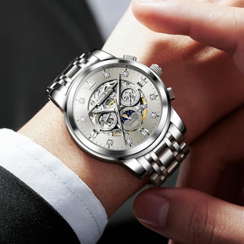 Image of OLEVS Mens Automatic Watches Skeleton Mechanical Self Winding Luxury Fashion Dress Wrist Watch Luminous Waterproof
