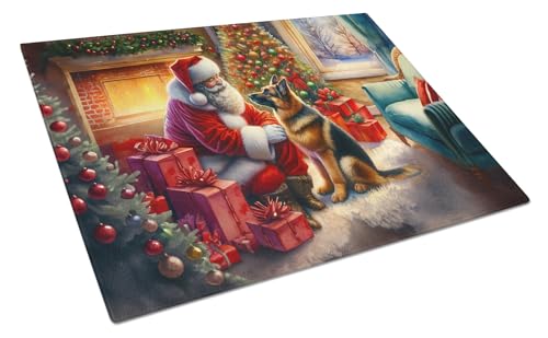 Caroline's Treasures DAC4114LCB German Shepherd and Santa Claus Glass Cutting Board Decorative Tempered Glass Kitchen Cutting and Serving Board Large Size Chopping Board