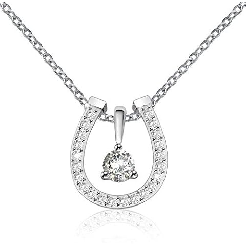 ACJNA 925 Sterling Silver Lucky Horseshoe with CZ Cute U Pendant Necklace Jewelry (DIY horseshoe necklace) Cover