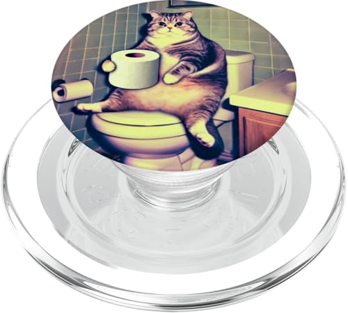 Funny Cat Bathroom Toilet Paper Humor Weird Retro PopSockets PopGrip pour MagSafe
