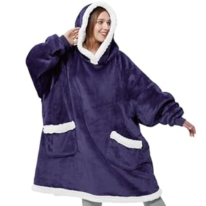 Bedsure Wearable Blanket Hoodie with Sleeves – Sherpa Hooded Blanket Adult as Gifts for Mom Women, Sweatshirt Blanket Purple Standard Ultra Violet