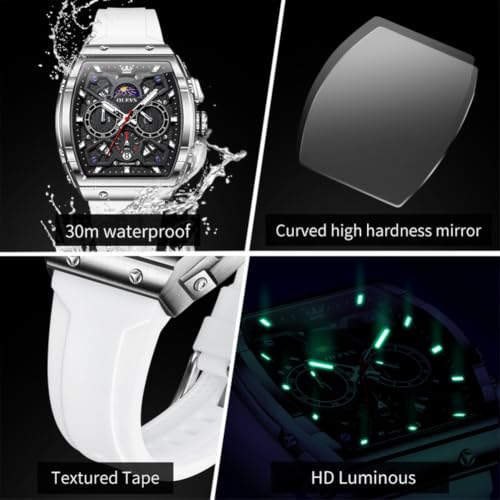 OLEVS Watch for Men Chronograph Analog Quartz Original Stylish Mens Watches 3ATM Waterproof Square Large Dial Branded Wrist Watch for Man White - Image 6