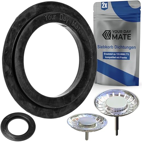 Ersatz Siebkorb Dichtung, 2 Stück, kompatibel mit FRANKE 133.0060.773, für 3,5 Abflussgarnituren mit Siebkörbchen Art. Nr. 112.0173.072, 112.0173.076, 112.0173.079, 133.0049.669, Dichtungsring Spüle