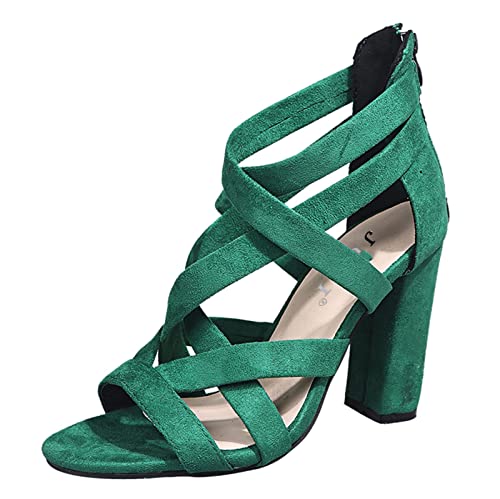 Sandals Zipper Breathable Fashion Heels Toe Casual Women Open Women's high Heels Open Toe Sandals for Women (Green, 8)