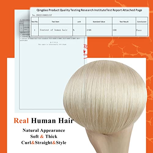 Image of Full Shine Blonde Tape in Hair Extensions Human Hair 18 Inches Color Platinum Blonde 60 Double Sided Tape ins Human Hair Extensions Invisible Skin Weft 20Pieces 50Grams for Women Soft