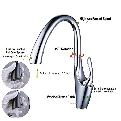 Robinet extractible à arc élevé avec commande à niveau unique pour évier