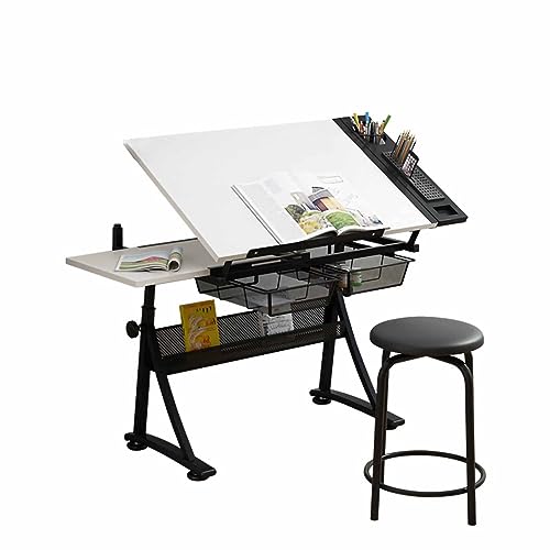 Escritorio de estudio de arte plegable multifuncional y ajustable, estación de trabajo de dibujo con cajones para dibujar y estudiar