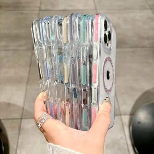 Image of VONZEE Back Cover Case Compatible with iPhone 17 6.3'' Case Glitter Ring Cute Shiny Colorful Bling Case (Compatible with Magsafe) Transparent PC+TPU Glossy Shiny Cover for Girls Women,Blue