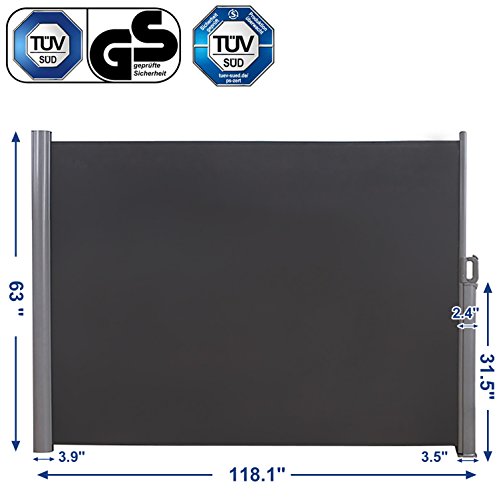 Songmics Retractable Folding Side Awning Patio Garden Privacy Divider 118 1/8”L X 62 7/8”H Ugsa160G #TOP1