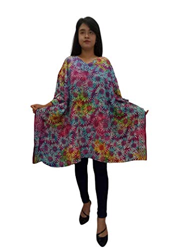Blusa Lagenlook Pixie tipo caftán multicolor con cuello V y estampado de flor Batik 2