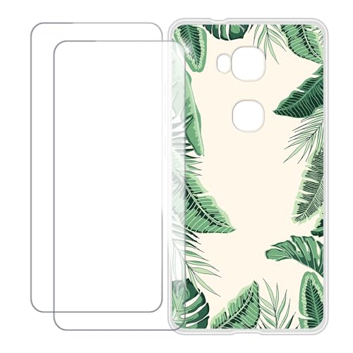 UOGNADGD Compatible with Huawei GX8 Case Colorful Custom Cover with 2 Pack Tempered Glass Screen Protectors - Shockproof Scratch-Resistant (Leaf)