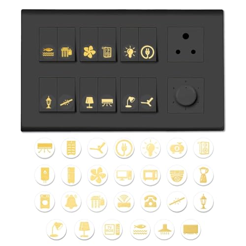Image of Golden Switch Board Stickers for Home and Office - 330 Self Adhesive Electric White Switch Board Covers, Vinyl Transparent Stickers for Lightbulb, Fan, AC, Stickers (Gold)